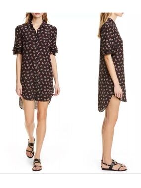 NWT Frame Denim Black Floral Ruffle-Sleeve Dress